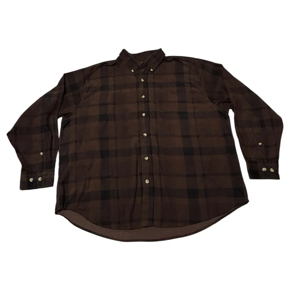 Woodland Trail NWT Plaid Corduroy Button Down Shirt Brown men’s Size XXL
